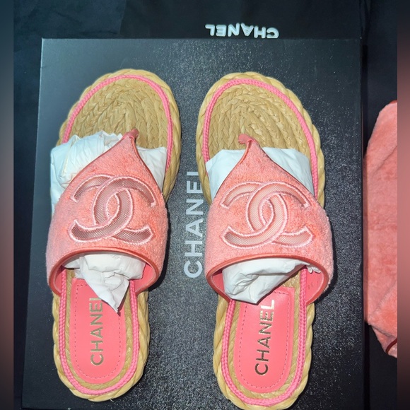 CHANEL Shoes - BRAND NEW CHANEL Terry Cloth Raffia CC Logo Thong Sandals